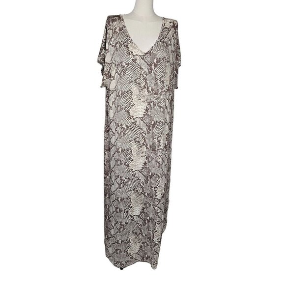 LulaRoe Macy Back V-Neck Maxi Dress Snake Animal Print Side Slit Tan Womens 2XL - Picture 1 of 10